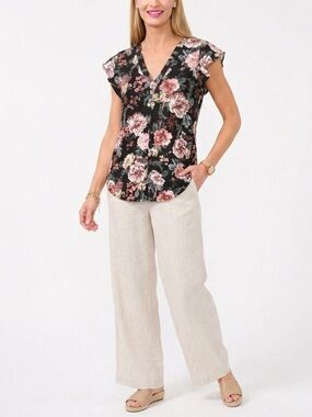Halogen Vneck Floral Blouse Size Small